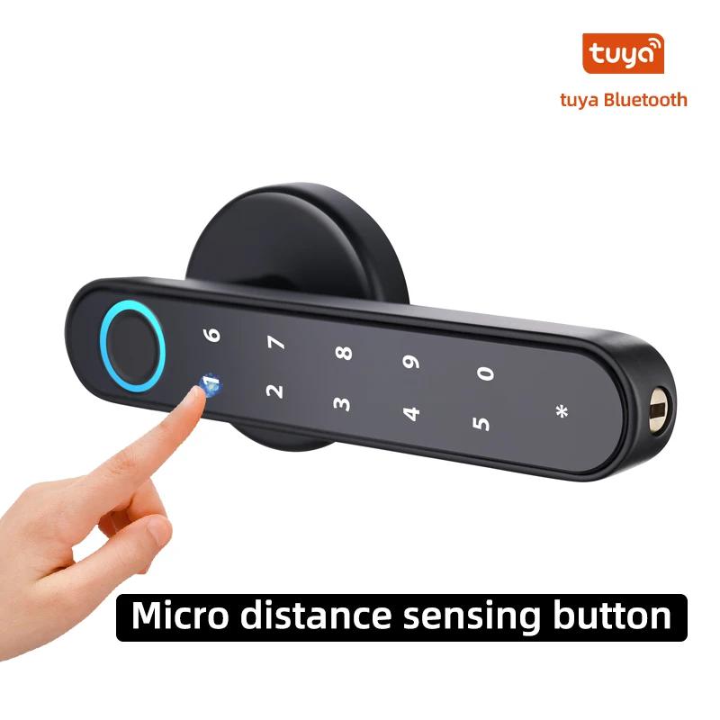 Tuya Bluetooth Smart Fingerprint Door Lock With Password Mechanical Key Unlocking For Wooden Door Single Handle Smartlife M3